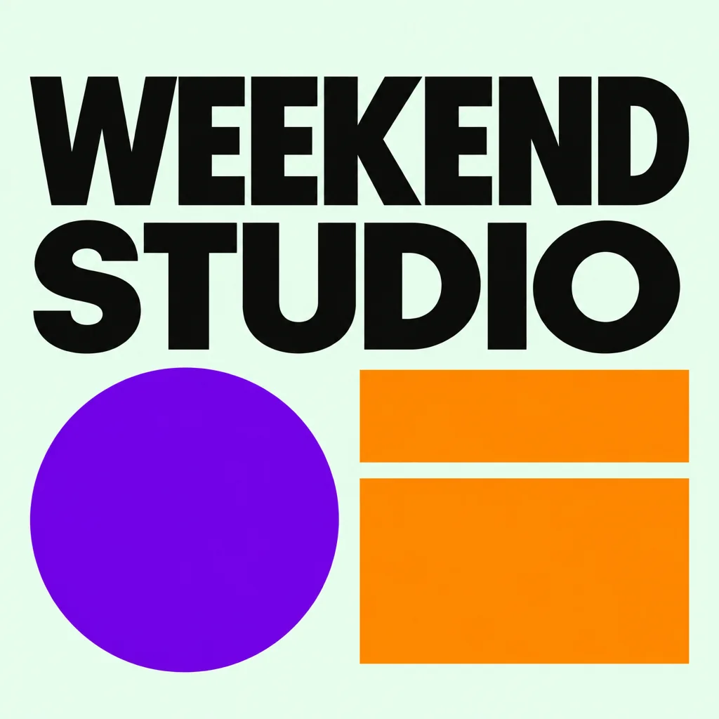 WEEKEND STUDIO poster in mint, violet and orange
