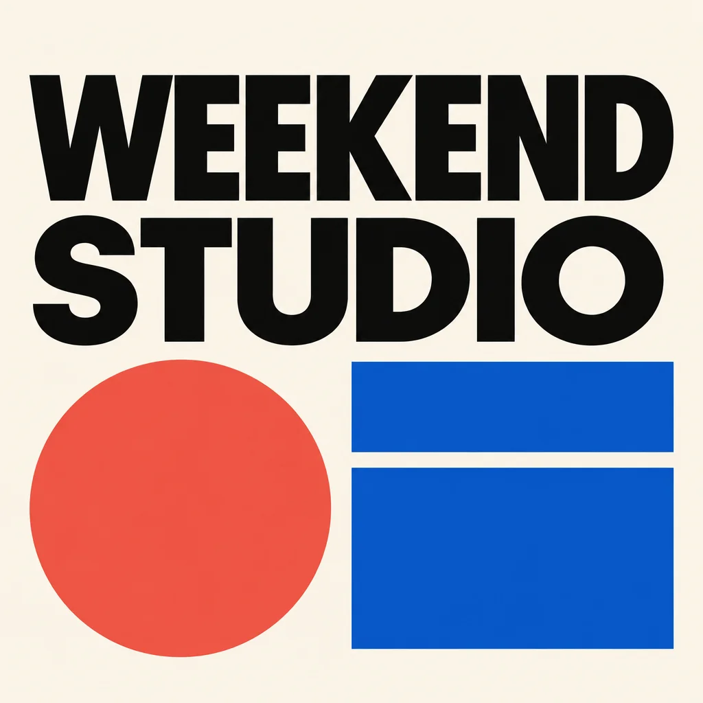 WEEKEND STUDIO poster in cream, coral and blue