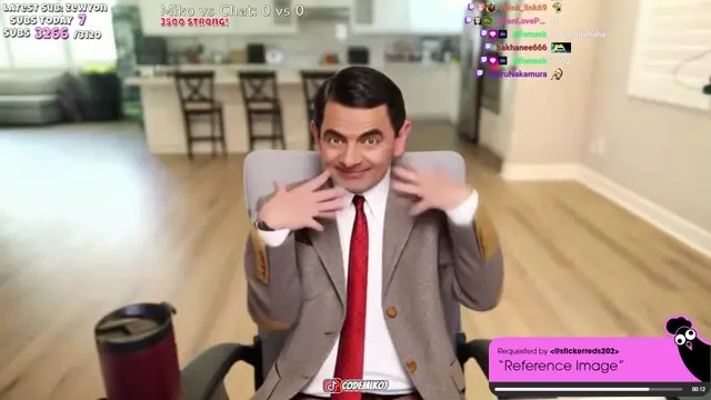 Livestream face swap example thumbnail showing a streamer transformed into a suited comedy character